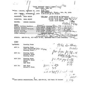 Dark Shadows TV Script Episode #1140 First Aired Friday, November 6 1970 Reprint